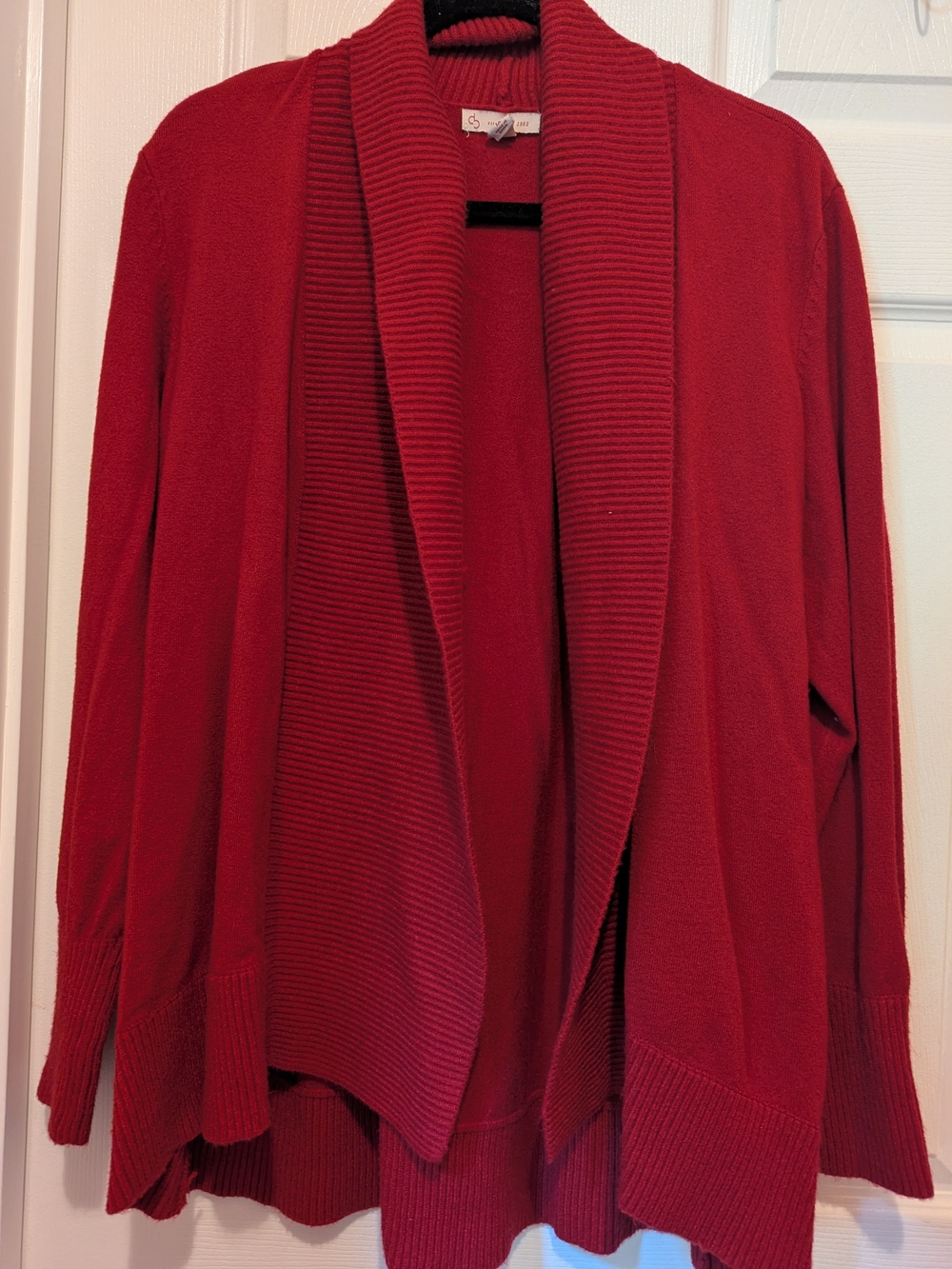 Source Unknown Deep Red Open-Front Shawl Collar Cardigan